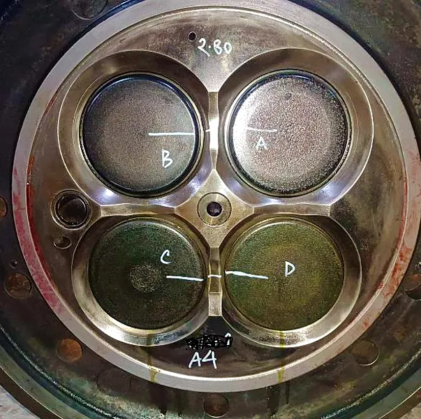 Valve seats cleaned and marked for measurement