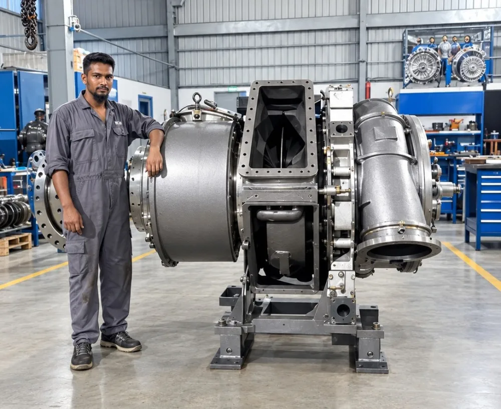 Large turbocharger in the Savar workshop